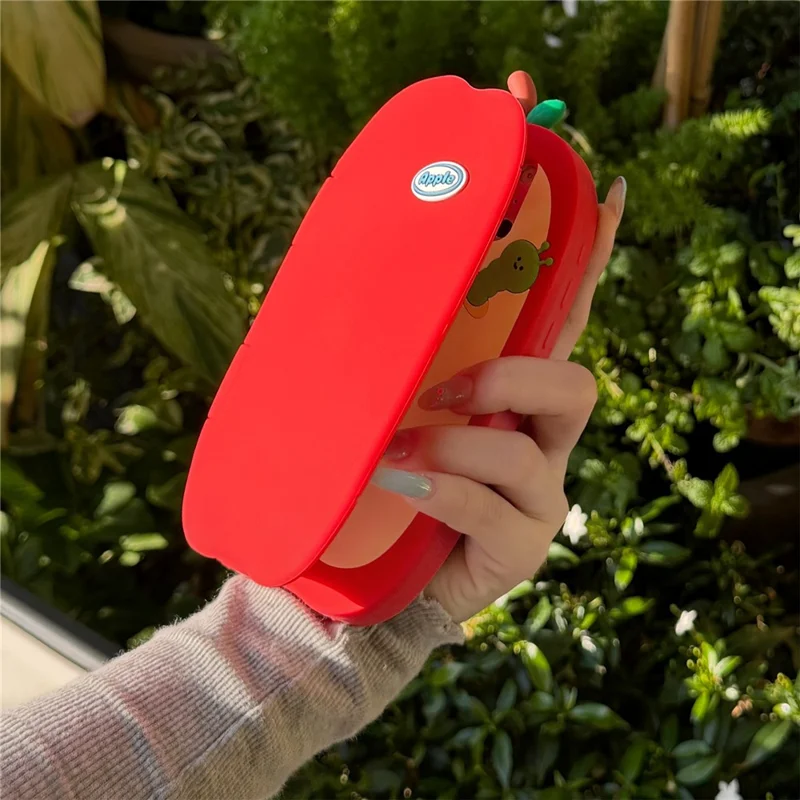 For iPhone 17 Pro Max Case Flip Mirror Apple-Shaped Shockproof Silicone Phone Back Cover