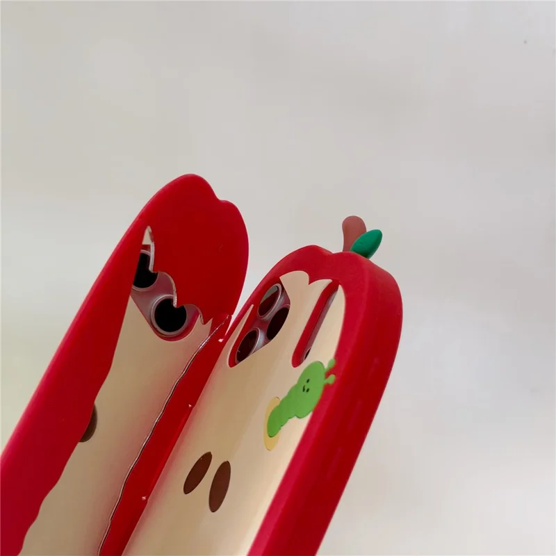 For iPhone 17 Pro Max Case Flip Mirror Apple-Shaped Shockproof Silicone Phone Back Cover