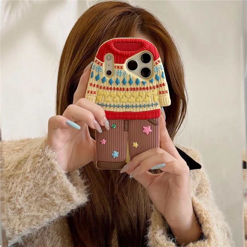 For iPhone 17 Pro Case Cute Sweater Design Shockproof Silicone Phone Back Cover
