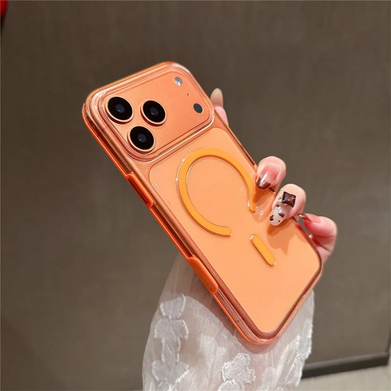 For iPhone 17 Pro Max Case Compatible with MagSafe Shockproof TPU + PC Clear Phone Back Cover - Orange