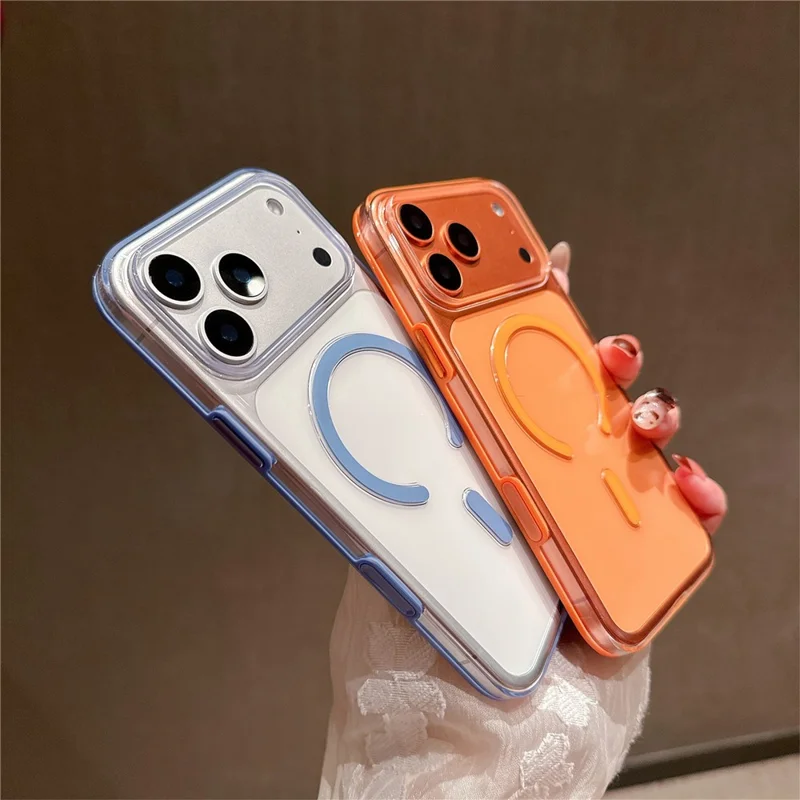 For iPhone 17 Pro Max Case Compatible with MagSafe Shockproof TPU + PC Clear Phone Back Cover - Orange