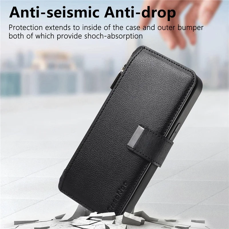 CASENEO MW-02 Phone Case For Honor Magic8 Lite 5G  /  X9d 5G  /  X70 5G Detachable Magnetic Leather Flip Cover - Black