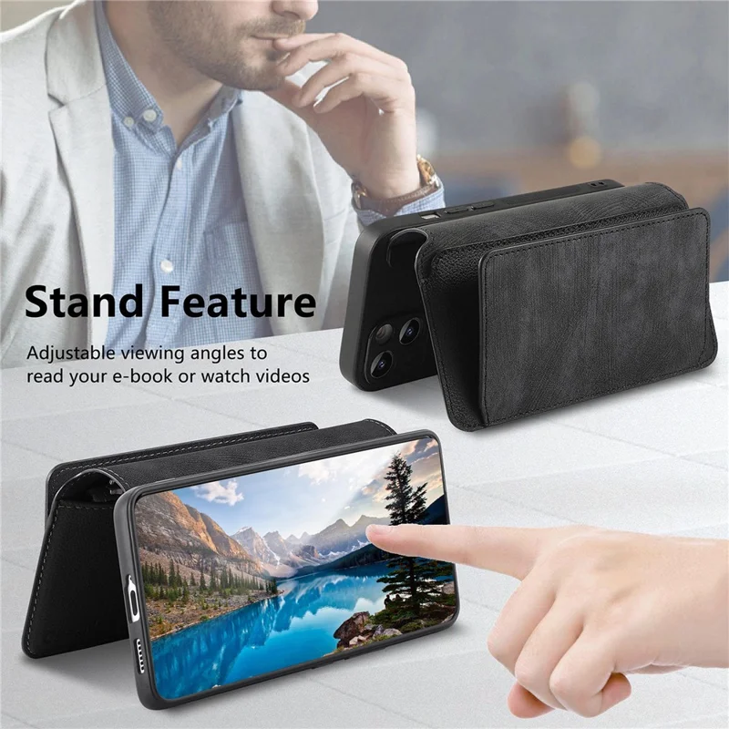 CASENEO MW-02 Phone Case For Honor Magic8 Lite 5G  /  X9d 5G  /  X70 5G Detachable Magnetic Leather Flip Cover - Black