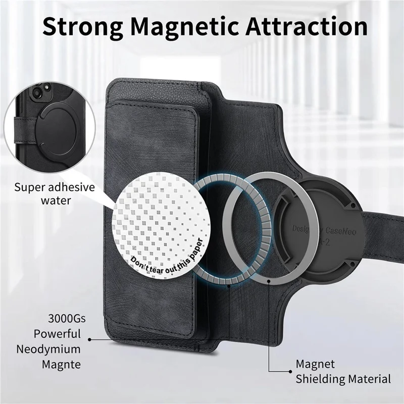 CASENEO MW-02 Phone Case For Honor Magic8 Lite 5G  /  X9d 5G  /  X70 5G Detachable Magnetic Leather Flip Cover - Black