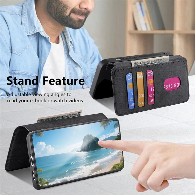 CASENEO MW-03 Detachable Wallet Case For Honor Magic8 Lite 5G  /  X9d 5G  /  X70 5G Leather + TPU Phone Cover - Black