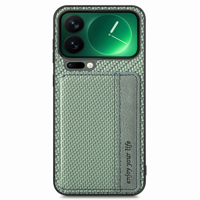 For Xiaomi 17 Pro Case RFID Blocking Carbon Fiber Leather Phone Back Cover with Card Holder - Green