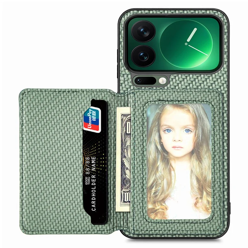 For Xiaomi 17 Pro Case RFID Blocking Carbon Fiber Leather Phone Back Cover with Card Holder - Green