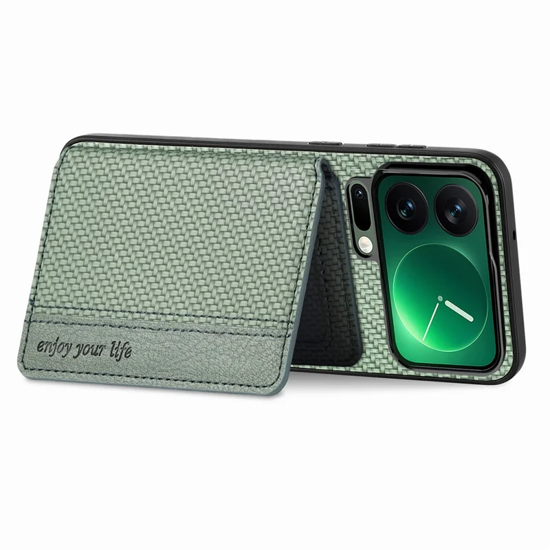 For Xiaomi 17 Pro Case RFID Blocking Carbon Fiber Leather Phone Back Cover with Card Holder - Green