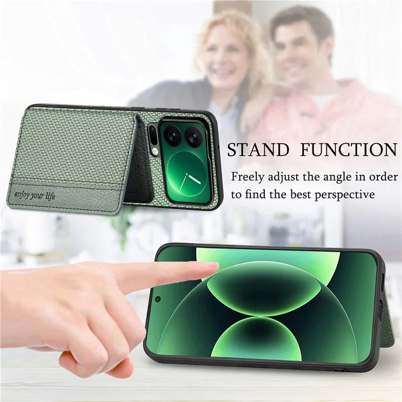 For Xiaomi 17 Pro Case RFID Blocking Carbon Fiber Leather Phone Back Cover with Card Holder - Green