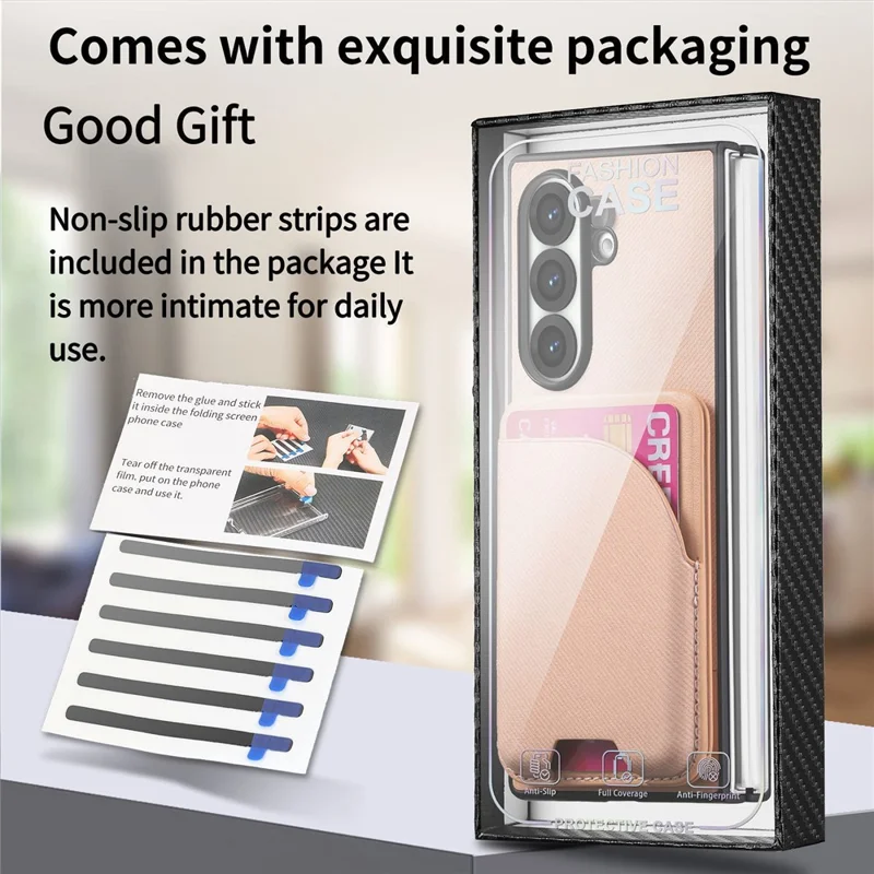 For Samsung Galaxy Z Fold7 5G Magnetic Case Kickstand Denim Texture Leather Back Cover with Detachable Card Bag - Black