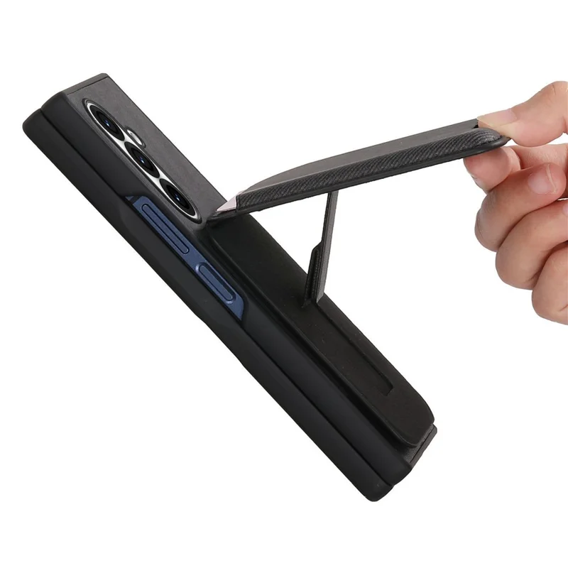 For Samsung Galaxy Z Fold7 5G Magnetic Case Kickstand Denim Texture Leather Back Cover with Detachable Card Bag - Black