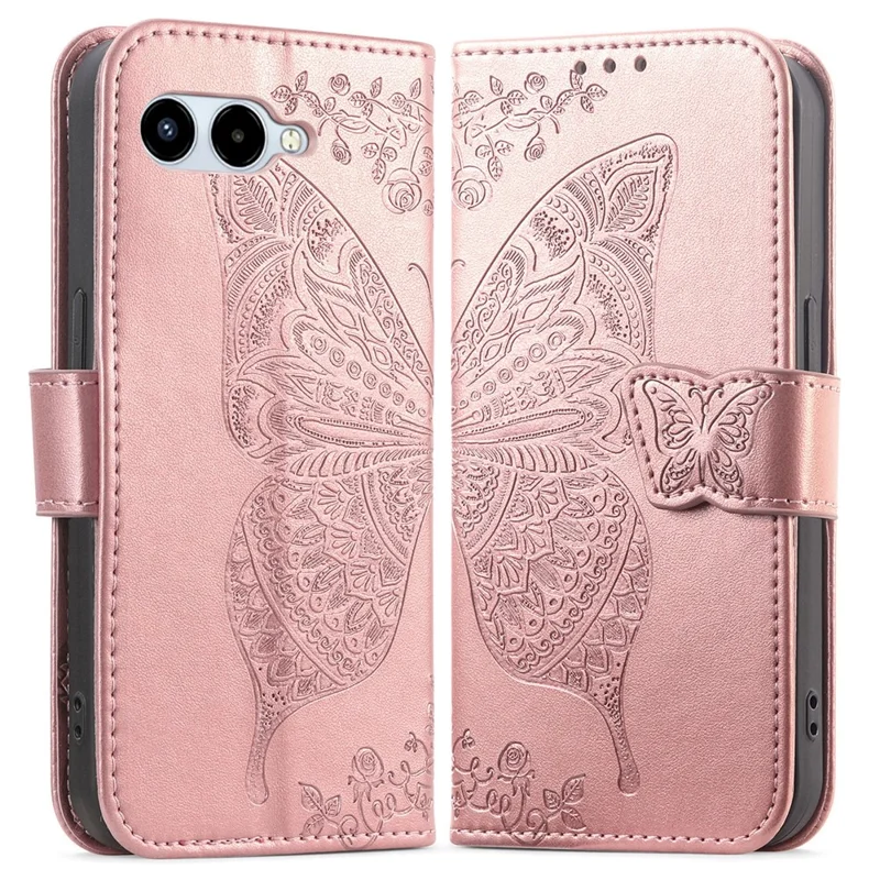 For T-Mobile REVVL 8 Case with Strap Butterfly Pattern PU Leather Wallet Phone Cover - Rose Gold