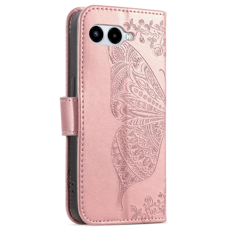 For T-Mobile REVVL 8 Case with Strap Butterfly Pattern PU Leather Wallet Phone Cover - Rose Gold