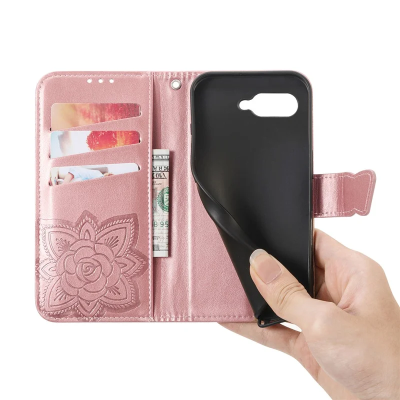 For T-Mobile REVVL 8 Case with Strap Butterfly Pattern PU Leather Wallet Phone Cover - Rose Gold
