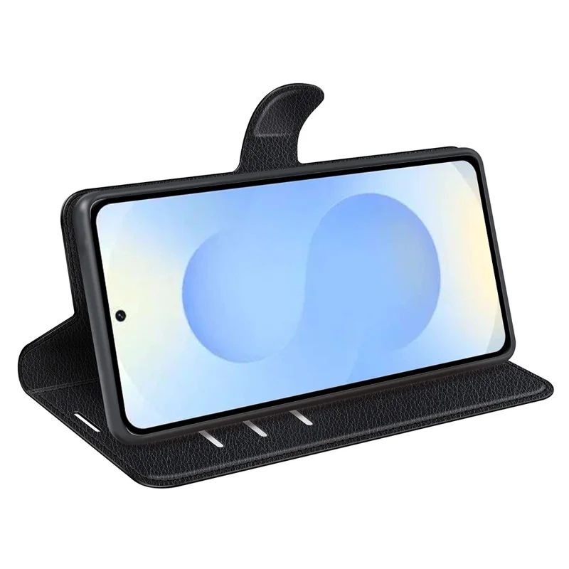 For Samsung Galaxy S26+ Case Wallet Stand Litchi Texture Shockproof Leather Phone Cover - Black