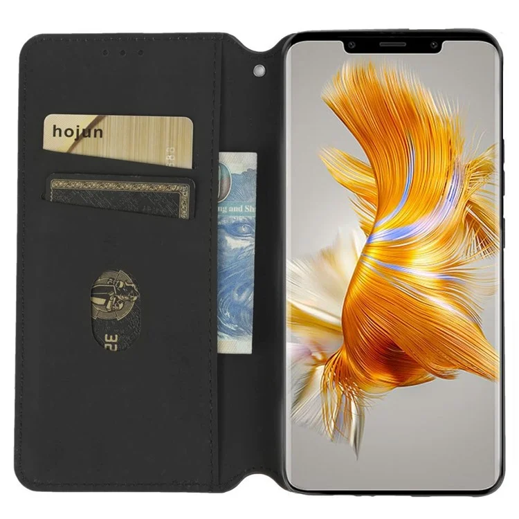 Para Huawei Mate 50 Pro 4G Design Design Rombus Patrón de Rombo Impreso Case de Cuero de PU Soportes Magnetic Absorción Magnética Cubierta de Teléfono - Negro