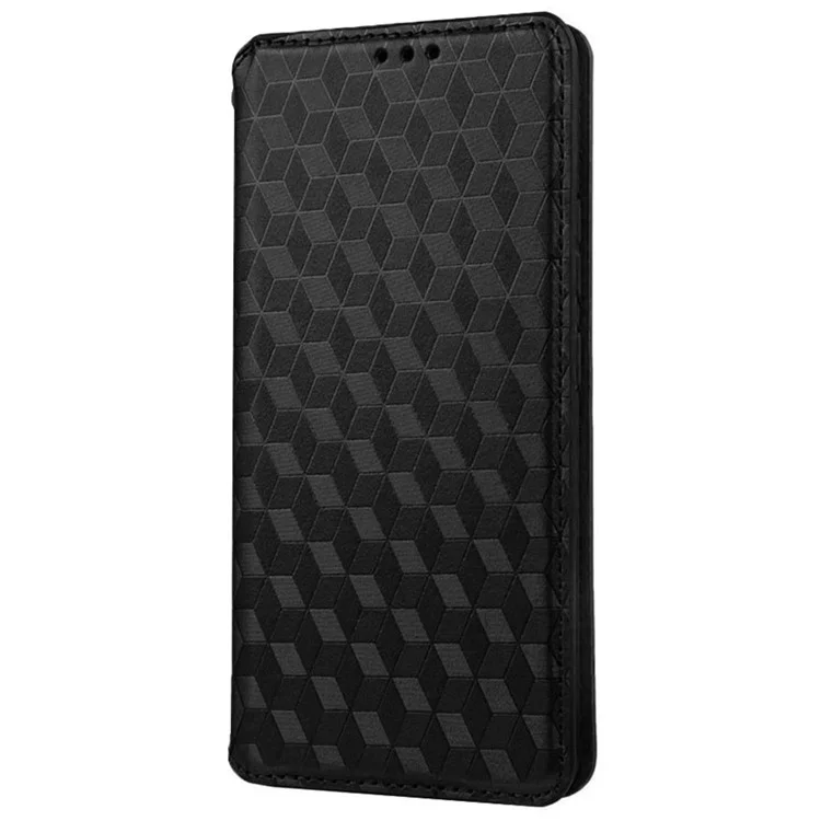 Para Huawei Mate 50 Pro 4G Design Design Rombus Patrón de Rombo Impreso Case de Cuero de PU Soportes Magnetic Absorción Magnética Cubierta de Teléfono - Negro