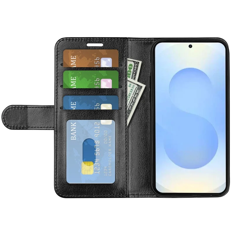 For Samsung Galaxy S26+ Case Crazy Horse Texture Stand Leather Phone Cover - Black