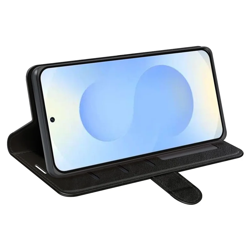 For Samsung Galaxy S26+ Case Crazy Horse Texture Stand Leather Phone Cover - Black