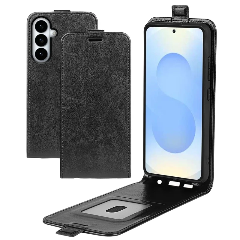 For Samsung Galaxy S26+ Case with Card Slots Vertical Flip Leather Phone Cover - Black