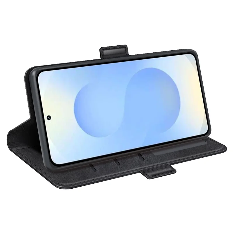 For Samsung Galaxy S26+ Case Calf Texture Leather Wallet Phone Cover - Black