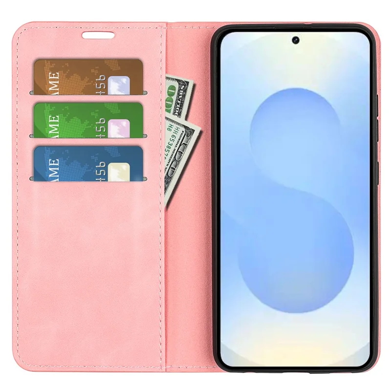 For Samsung Galaxy S26+ Case Skin Touch Leather Wallet Phone Cover - Pink