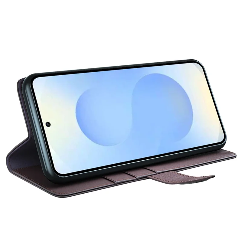 For Samsung Galaxy S26+ Case Genuine Split Leather Phone Cover with Wallet Stand - Brown