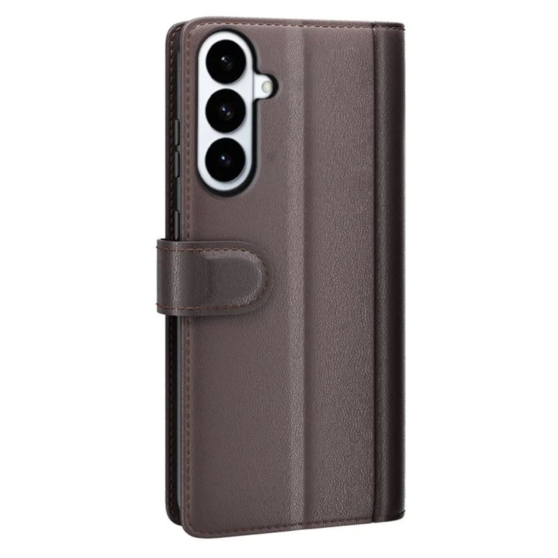 For Samsung Galaxy S26+ Case Genuine Split Leather Phone Cover with Wallet Stand - Brown