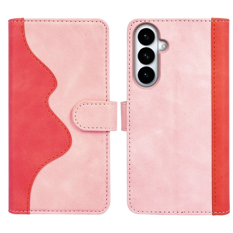 For Samsung Galaxy S26+ Wallet Case Leather Phone Cover Splicing Color - Pink