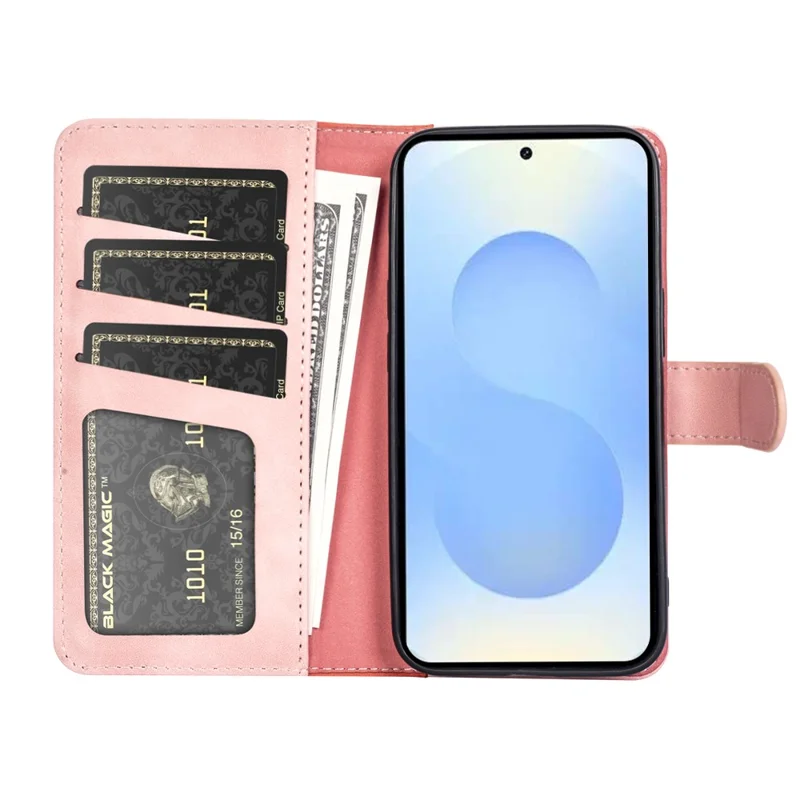 For Samsung Galaxy S26+ Wallet Case Leather Phone Cover Splicing Color - Pink