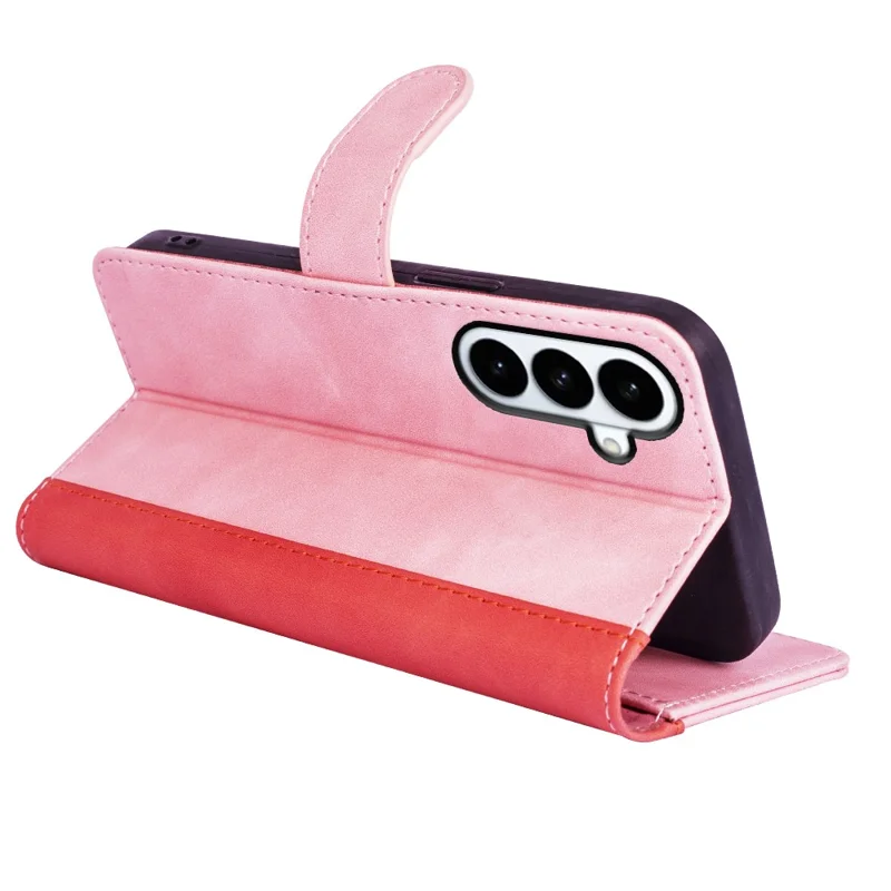 For Samsung Galaxy S26+ Wallet Case Leather Phone Cover Splicing Color - Pink