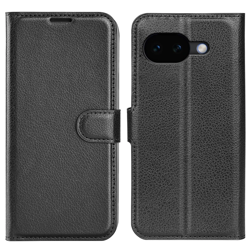 For Google Pixel 10a Case Wallet Stand Litchi Texture Shockproof Leather Phone Cover - Black