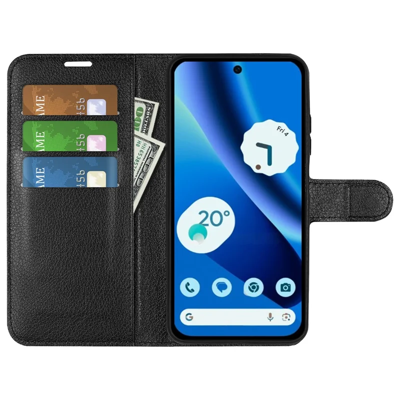 For Google Pixel 10a Case Wallet Stand Litchi Texture Shockproof Leather Phone Cover - Black