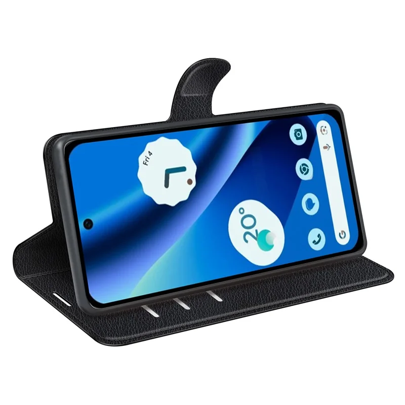 For Google Pixel 10a Case Wallet Stand Litchi Texture Shockproof Leather Phone Cover - Black