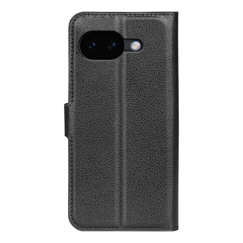 For Google Pixel 10a Case Wallet Stand Litchi Texture Shockproof Leather Phone Cover - Black