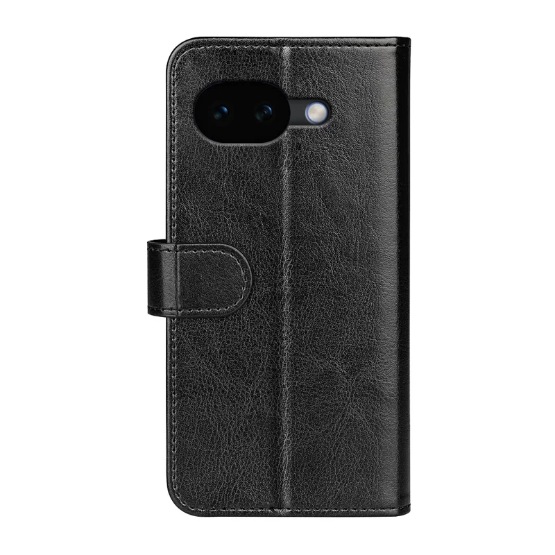 For Google Pixel 10a Case Crazy Horse Texture Stand Leather Phone Cover - Black