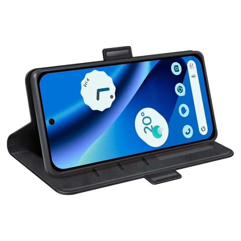 For Google Pixel 10a Case Calf Texture Leather Wallet Phone Cover - Black