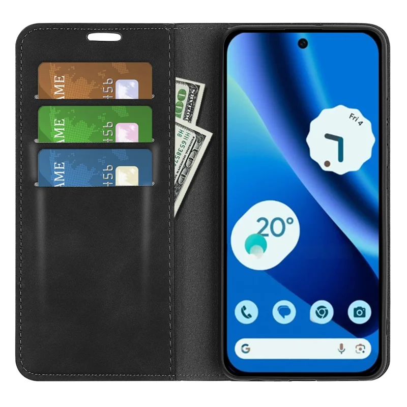 For Google Pixel 10a Case Skin Touch Leather Wallet Phone Cover - Black