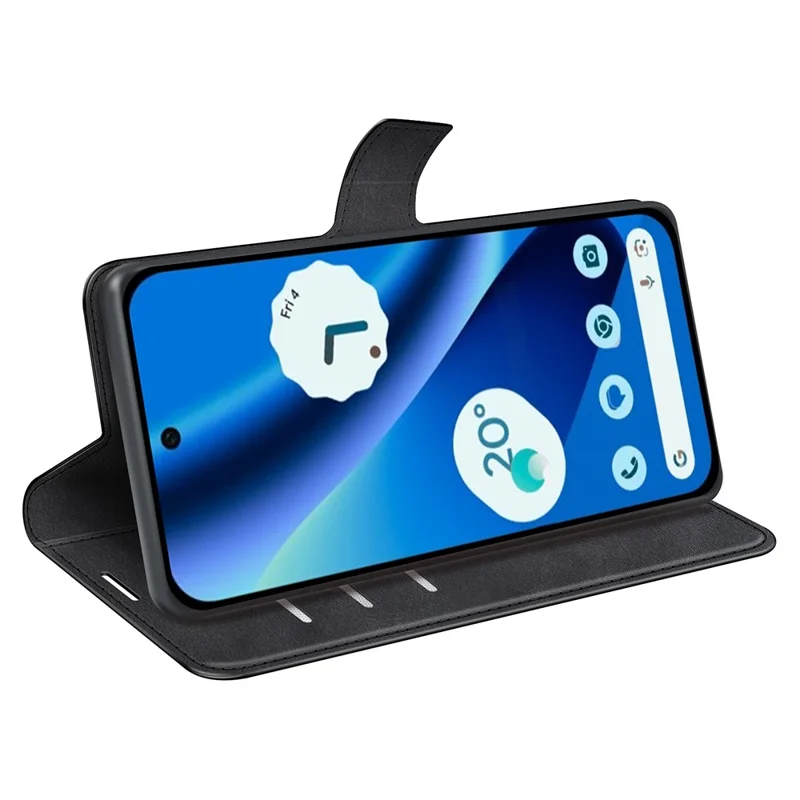For Google Pixel 10a Stand Case Anti-Scratch Calf Texture Leather Phone Cover - Black
