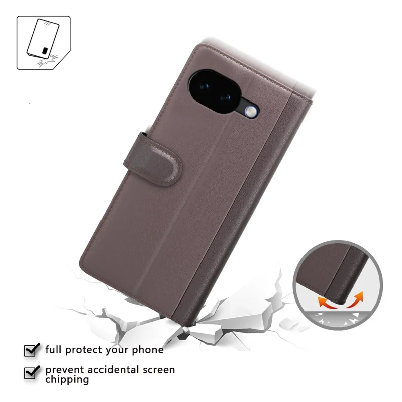 For Google Pixel 10a Case Genuine Split Leather Phone Cover with Wallet Stand - Brown