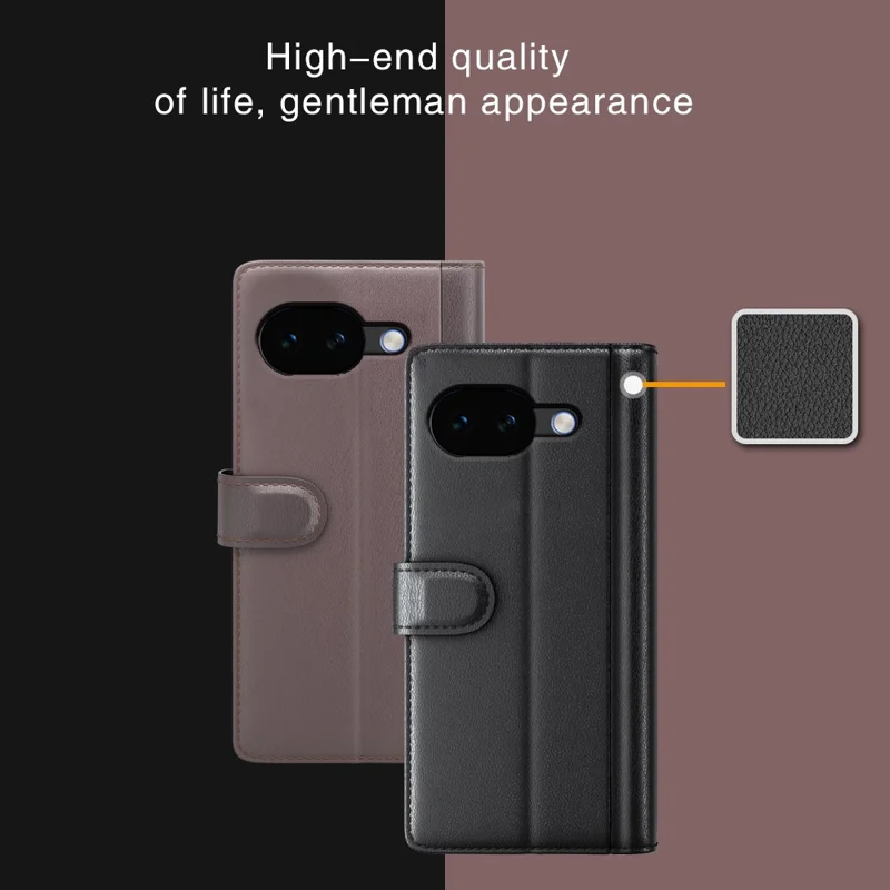 For Google Pixel 10a Case Genuine Split Leather Phone Cover with Wallet Stand - Brown