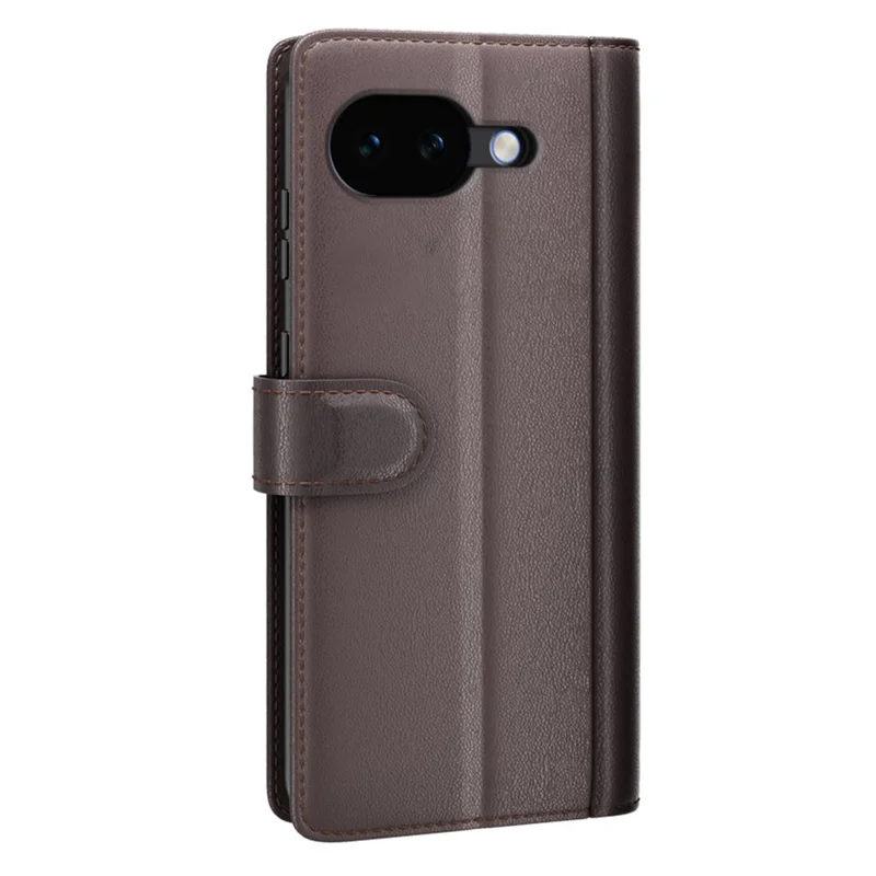 For Google Pixel 10a Case Genuine Split Leather Phone Cover with Wallet Stand - Brown