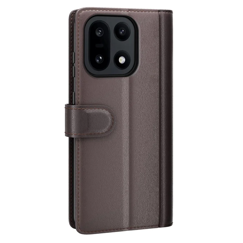 For OnePlus 15 5G Case Genuine Split Leather Phone Cover with Wallet Stand - Brown