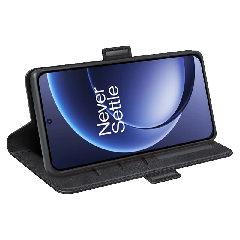 For OnePlus 15 5G Case Calf Texture Leather Wallet Phone Cover - Black