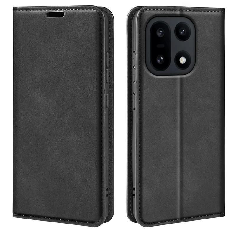 For OnePlus 15 5G Case Skin Touch Leather Wallet Phone Cover - Black