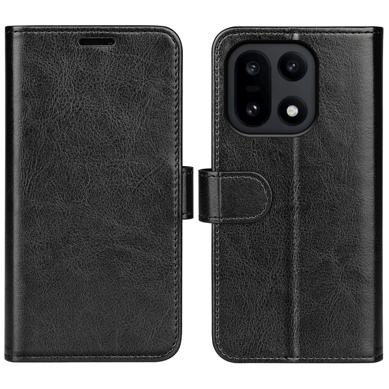 For OnePlus 15 5G Case Crazy Horse Texture Stand Leather Phone Cover - Black