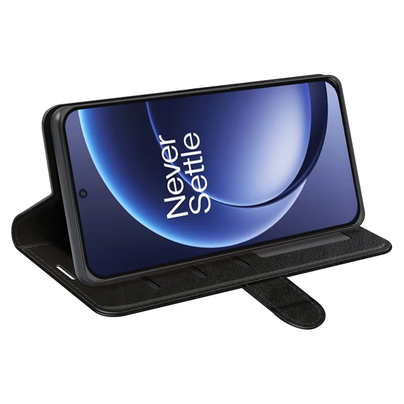 For OnePlus 15 5G Case Crazy Horse Texture Stand Leather Phone Cover - Black