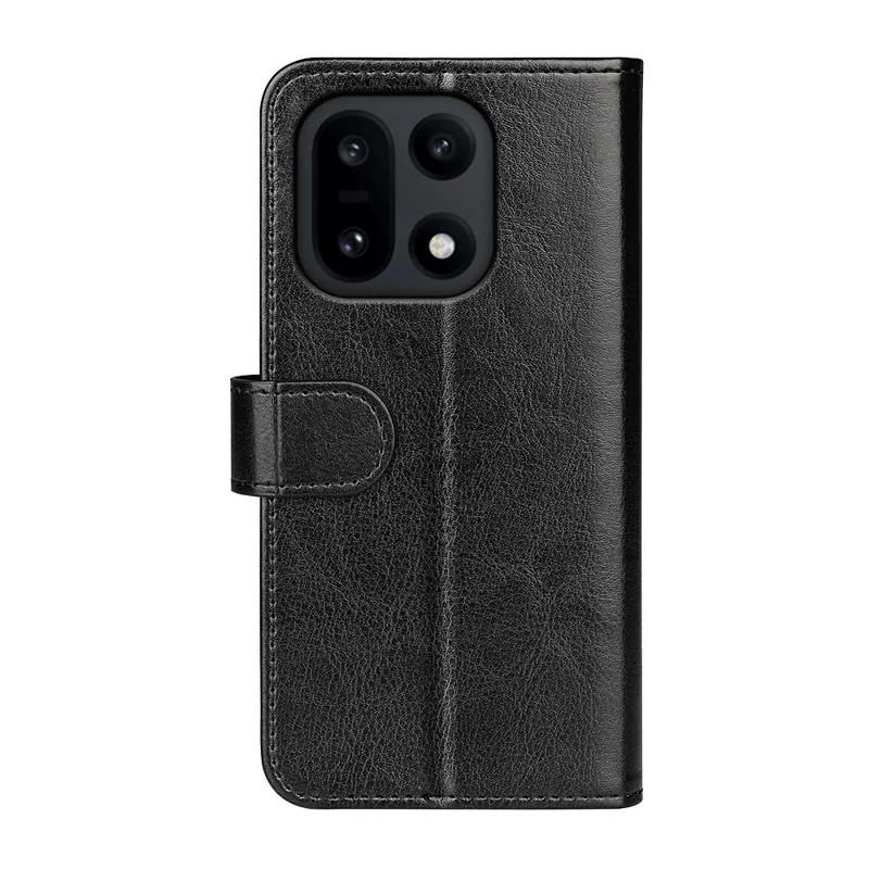 For OnePlus 15 5G Case Crazy Horse Texture Stand Leather Phone Cover - Black