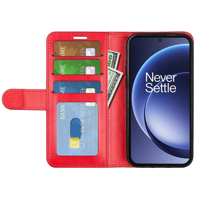 For OnePlus 15 5G Case Crazy Horse Texture Stand Leather Phone Cover - Red
