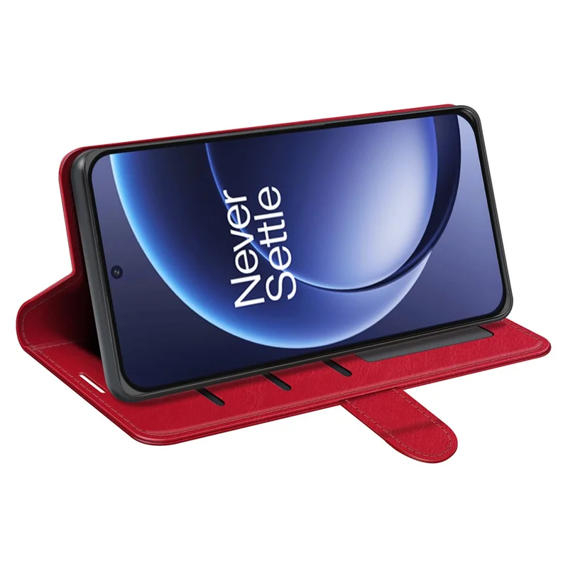 For OnePlus 15 5G Case Crazy Horse Texture Stand Leather Phone Cover - Red